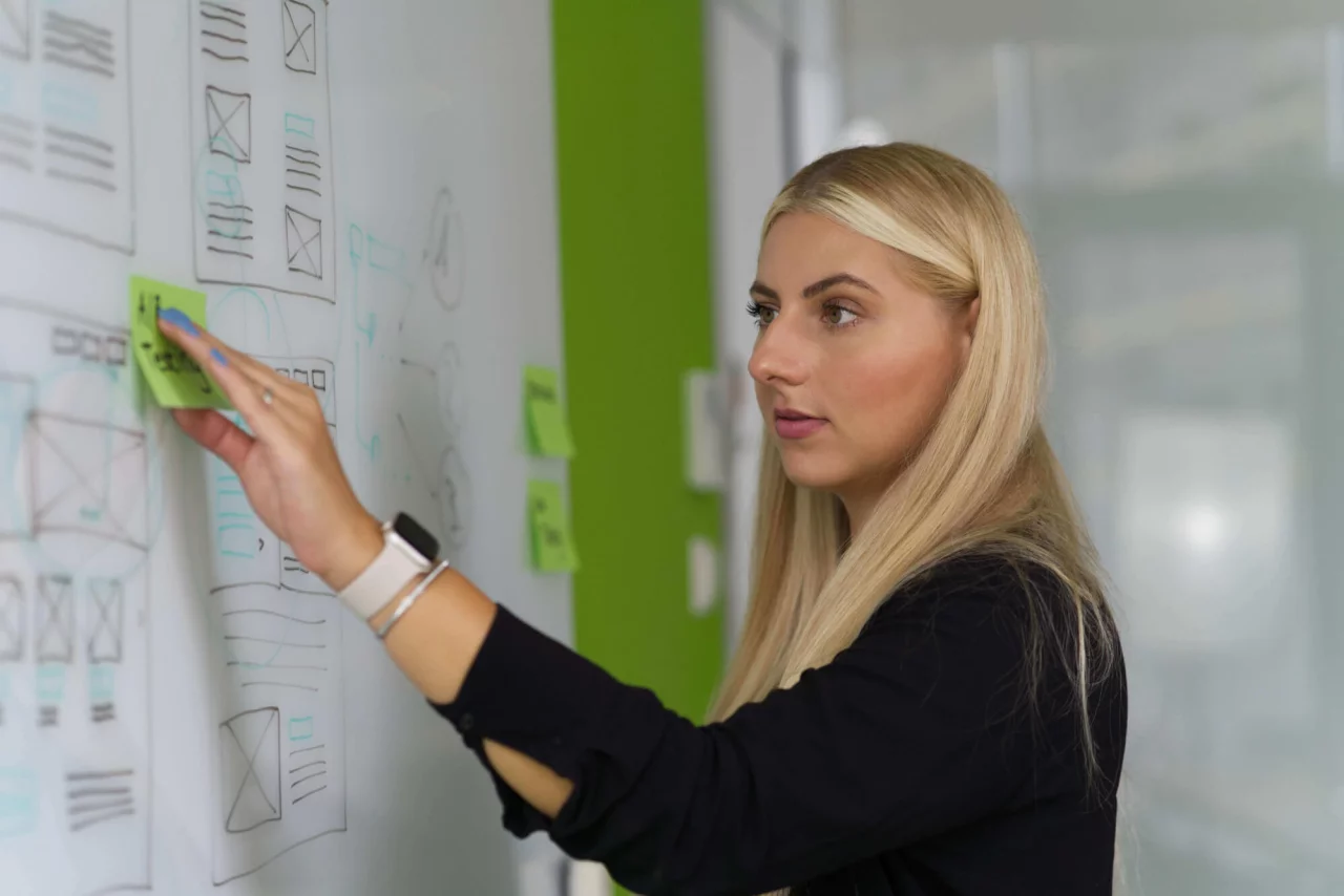 Lara at the whiteboard.